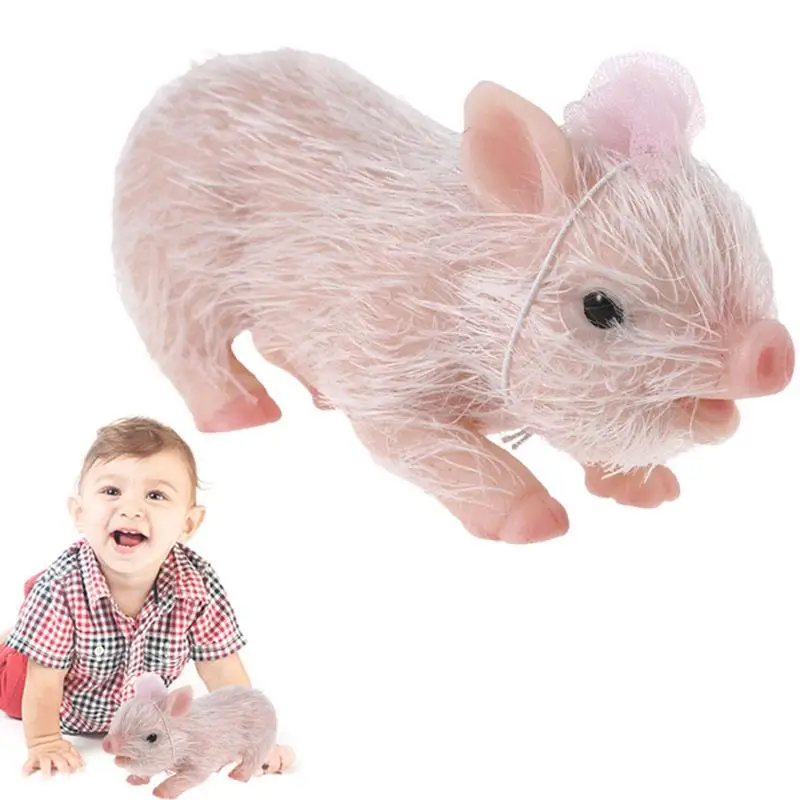 Silicone Pig Doll 5 Inch Mini Realistic Silicone Piglet Stretchy Fake Animals Full Body Hand Silicone Baby Pig Kids Reborn Doll
