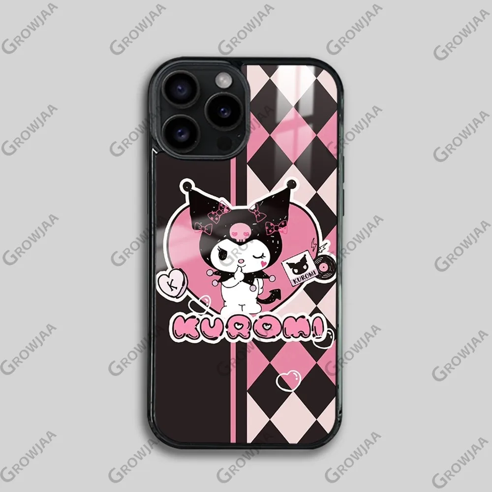 Чехол для телефона Kuromi Pink Check Magsafe iPhone 15 14 13 12 11 Pro Max Plus мини-зеркало беспроводная