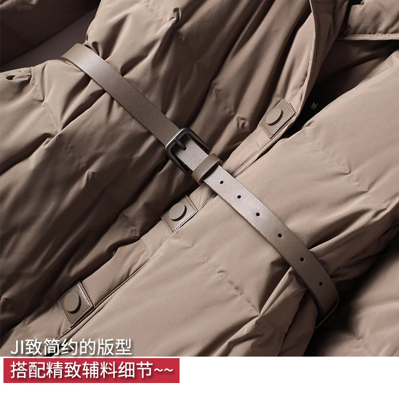 Long Duck Jacket Women Casacos De Inverno Feminino  High Street Thin Hooded Covered Button  Slim  Adjustable Waist Coat