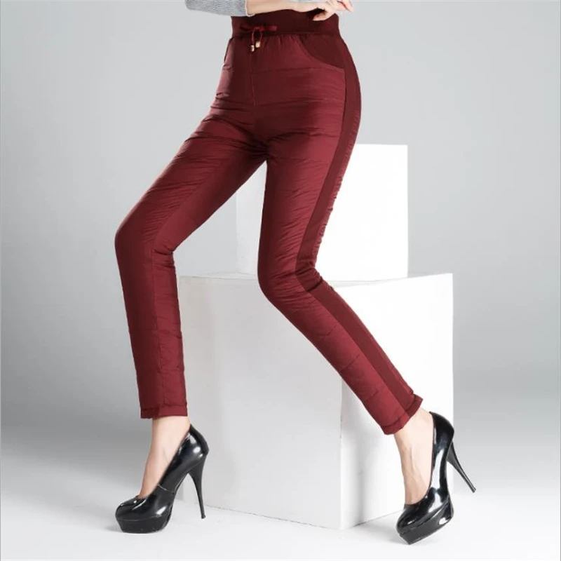 

Woman Winter Hot Sale 100% White Duck Down Pants Female Hot Sale Thick Down Trousers Lady Warm Down Capris Women Fall Pantalon