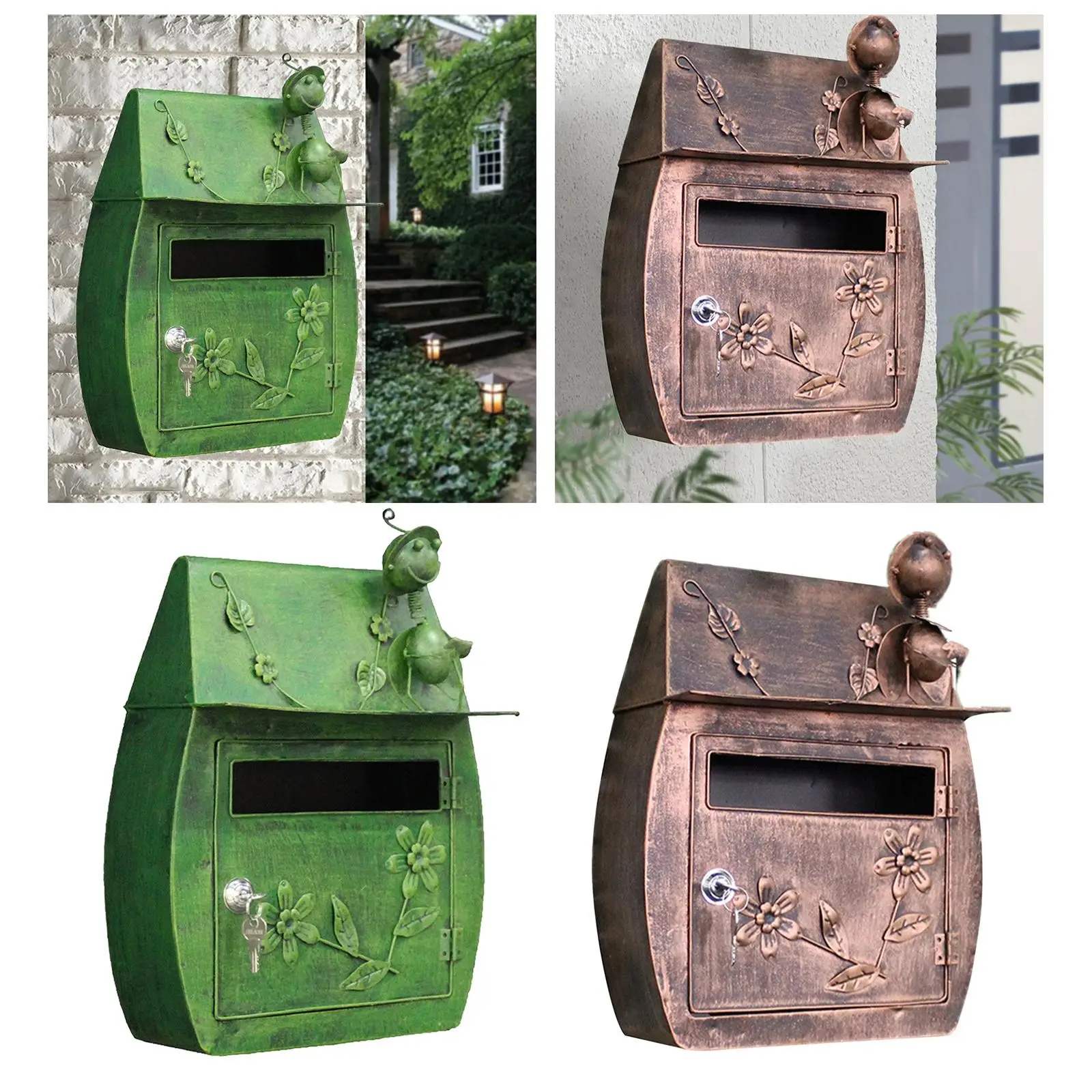 

Wall Mount Mailbox with Key Lock Vintage Iron Capacity Outside