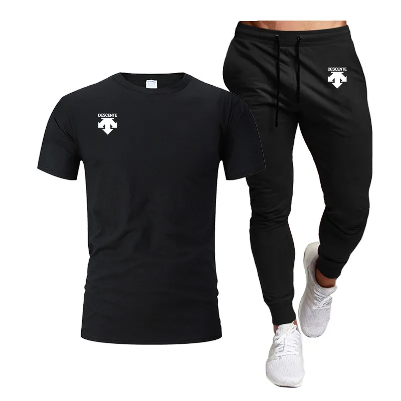 2023 Summer Men's Sports Set Men T-shirt+Pants Sets Descent Print Leisure Fashion Sportswear Short Sleeve T-shirt Jogging Suit