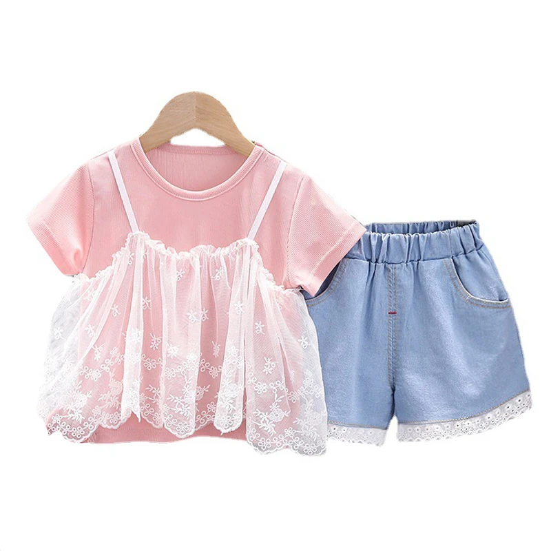 

Детская одежда LZH, Новинка лета 2022, комплекты одежды для маленьких девочек, сетчатые подтяжки + шорты, 2 шт., детская повседневная одежда