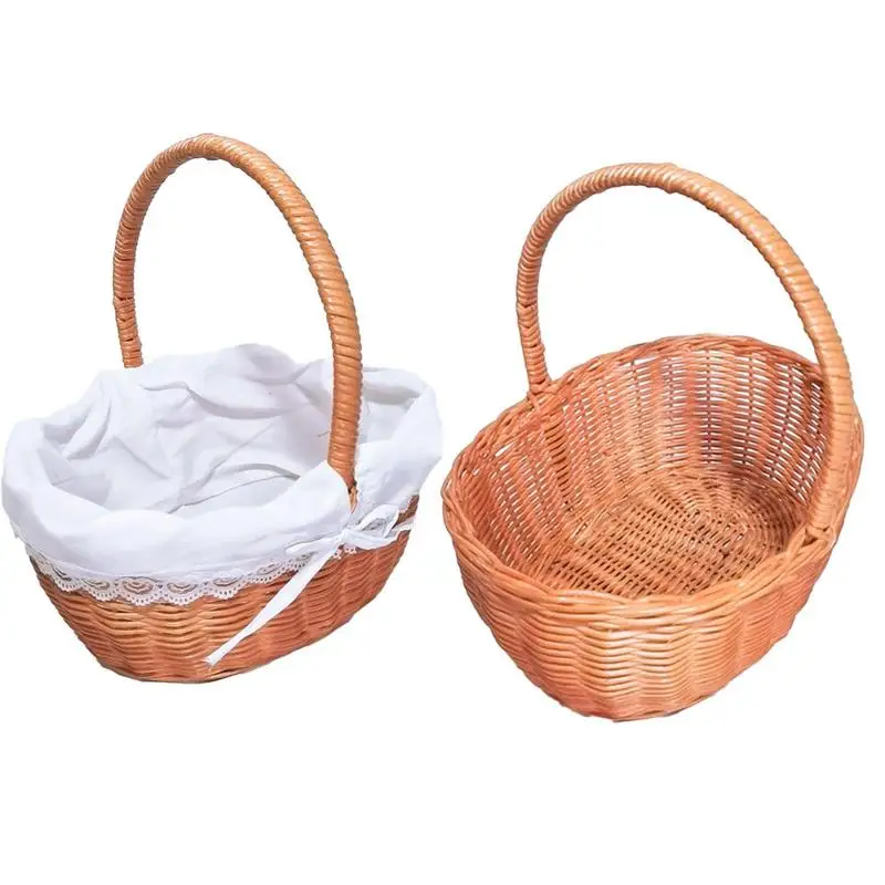 

Wicker Basket Picnic Wicker Handwoven Storage For Picnic Portable Imitation Rattan Picnic Basket Garden Harvest Basket For Fruit