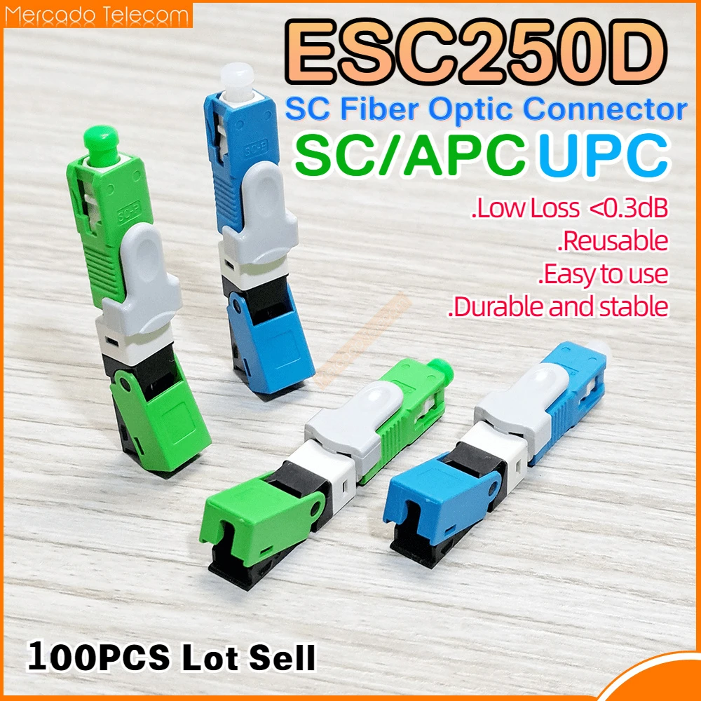 Бесплатная доставка, 100, 200 шт./лот, FTTH ESC250D SC APC UPC, одномодовый волоконно-оптический Быстрый коннектор FTTH SM, оптоволоконный Быстрый коннектор