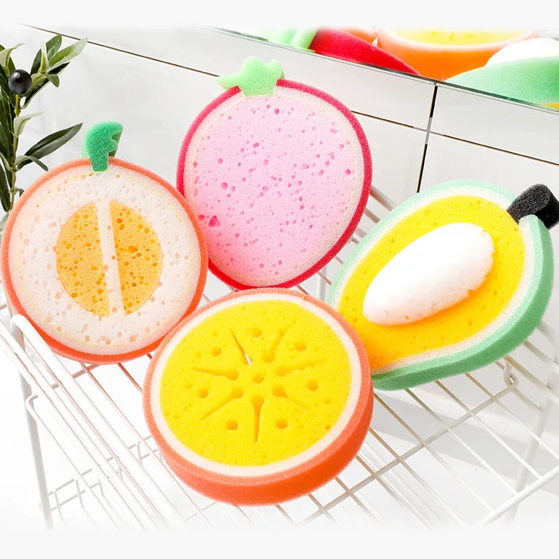 

4Pcs/Pack Multipurpose For Household Cleaning Accessories Fruit Shape Kitchen Supplies Soft Sponge Wipe Dish Sweeping Tools
