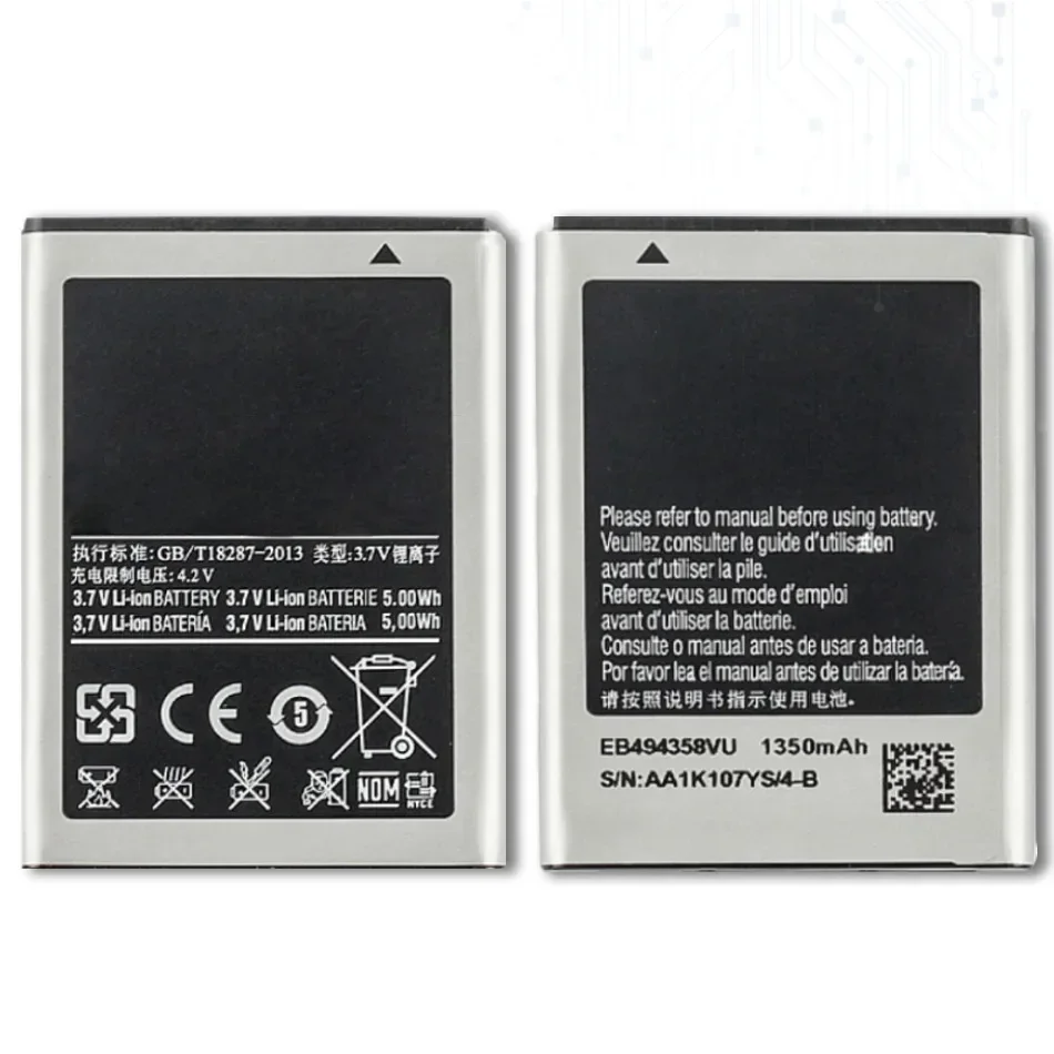 Аккумулятор EB 494358 VU 1350 мАч для Samsung Galaxy Ace S5830 S5660 S7250D S5670 I569 I579 GT-S6102 S6818 GT-S5839i