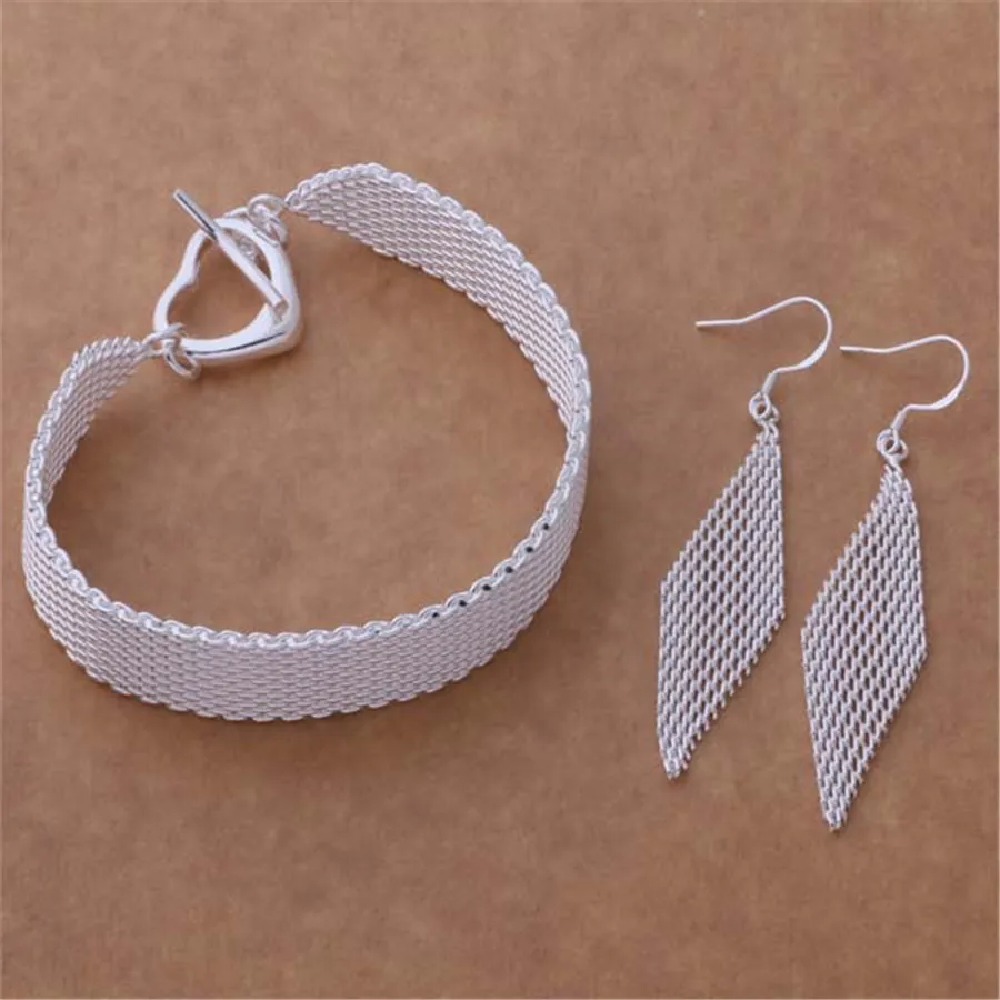 Hot New Original 925 Color Silver Net Chain Bracelets Earrings for Women Jewelry Sets Fashion Designer Party Streetwear Gifts