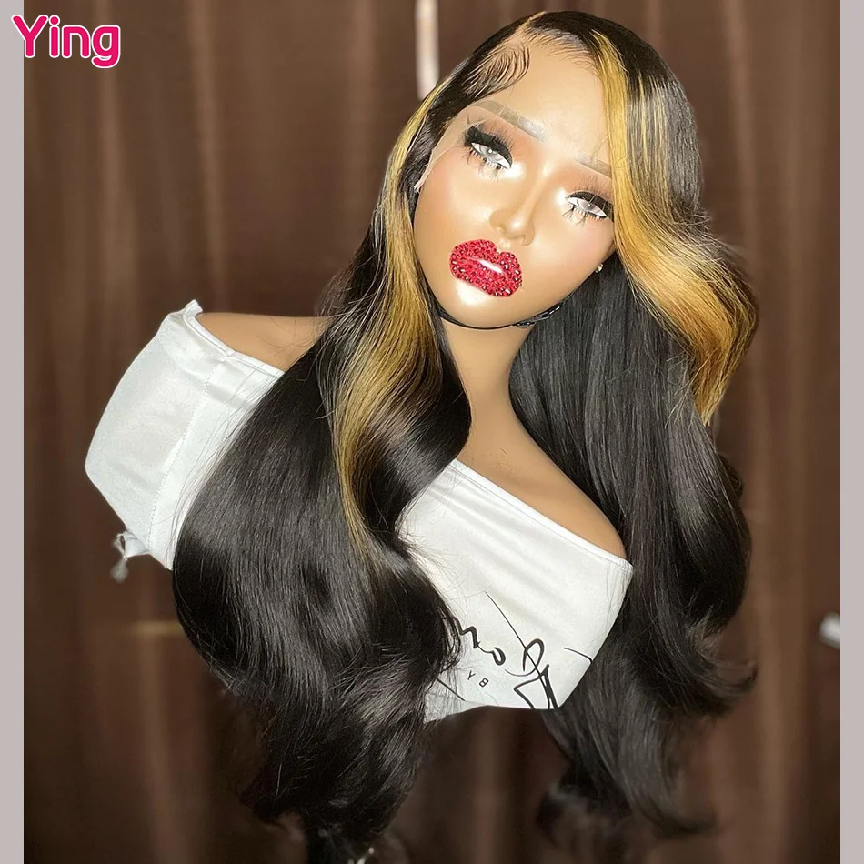 Ying Hair Honey Blonde Streaks Body Wave 13x6 Lace Front Wig Human Hair 13x4 Lace Front Wig PrePlucked 5x5 Transparent Lace Wig