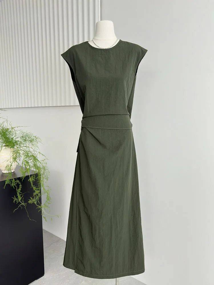 Женский комплект из двух предметов Однотонная футболка без рукавов с круглым