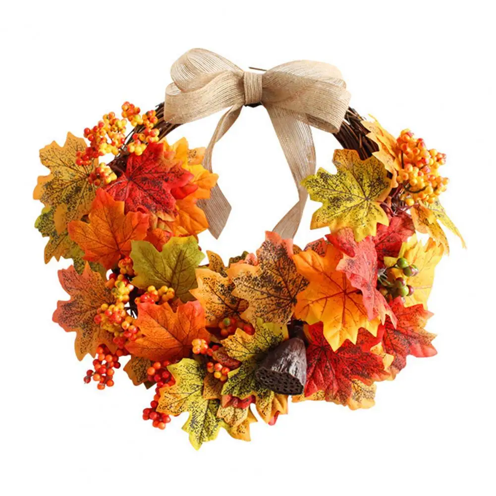 

Hangable Innovative Rustic Style Artificial Maple Garland Bright Color Fake Maple Wreath Fresh-keeping for Event