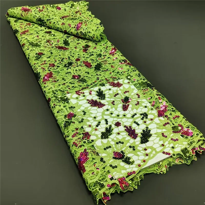 

5 Yard Hot Selling French Lace With Beads Sequins African Guipure Tulle Cord Lace Net Embroidered Fabric For Wedding Party 1L751