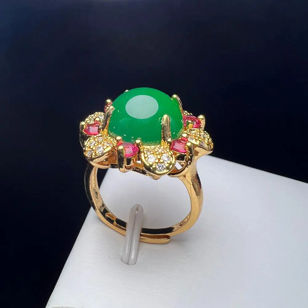 

Green Agate Finger Ring Charm Simple Gold Color Rings Adjustable Flower Copper Stone Ring With Zircon For Women Free Shipping