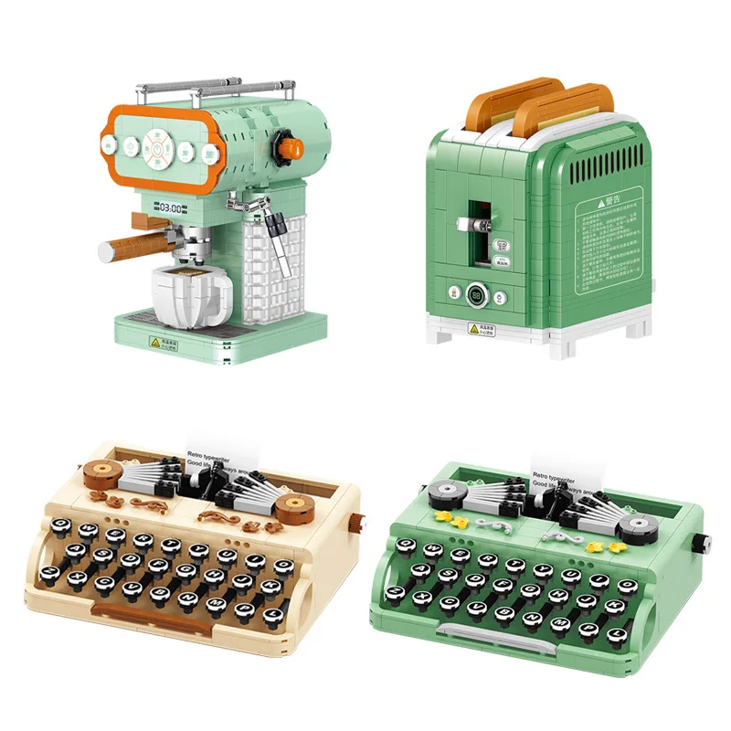Bread Espresso Machine Retro Typewriter Creative Compatible Ideas Building Blocks Bricks Toys Gifts