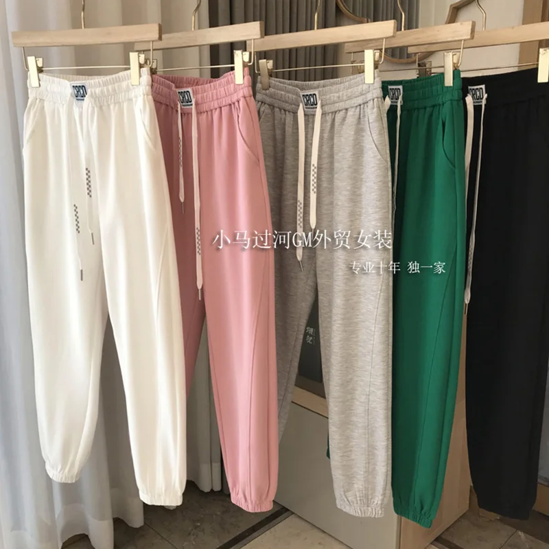 

Женские брюки с широкими штанинами, однотонные тонкие брюки в стиле сладкого стиля для спорта и отдыха, со шнуровкой и алфавитом, лето 2022