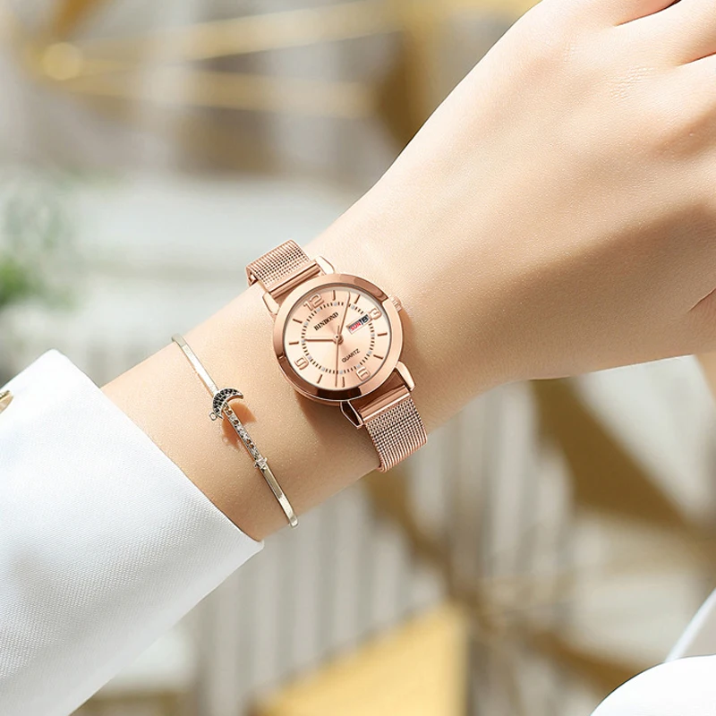BINBONG Luxury Brand High Quality Quartz Women Watch Fashion Rose Gold Mesh Strap Casual Watch Women 30M Waterproof Reloj Mujer