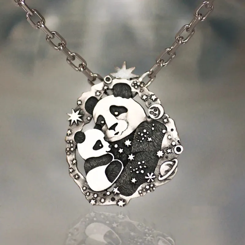 

New Panda Necklace Retro Cute Animal Pendant Mother and Baby Family Warm Jewelry for Women Anniversary Birthday Holiday Gift