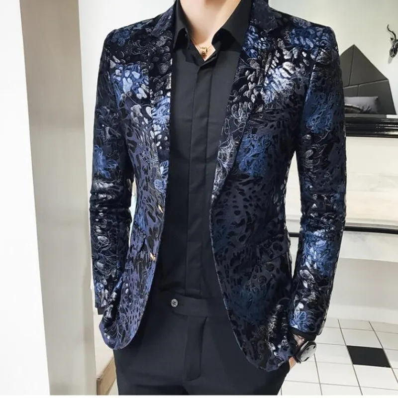 Single Button Printed Floral Blazer Men Luxury New Formal Slim Fit Wedding Party Jacket Suit Men Blazzer Hombre Suit Coat images - 4