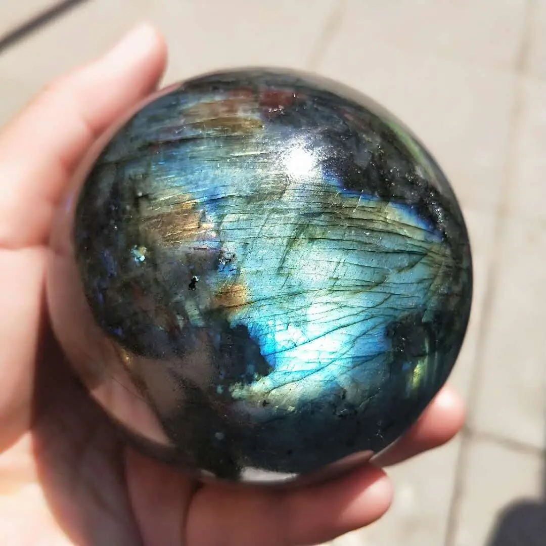 

80mm Natural Stone Labradorite Crystal Ball Rock Decoration Rough Polished Quartz Sphere Healing