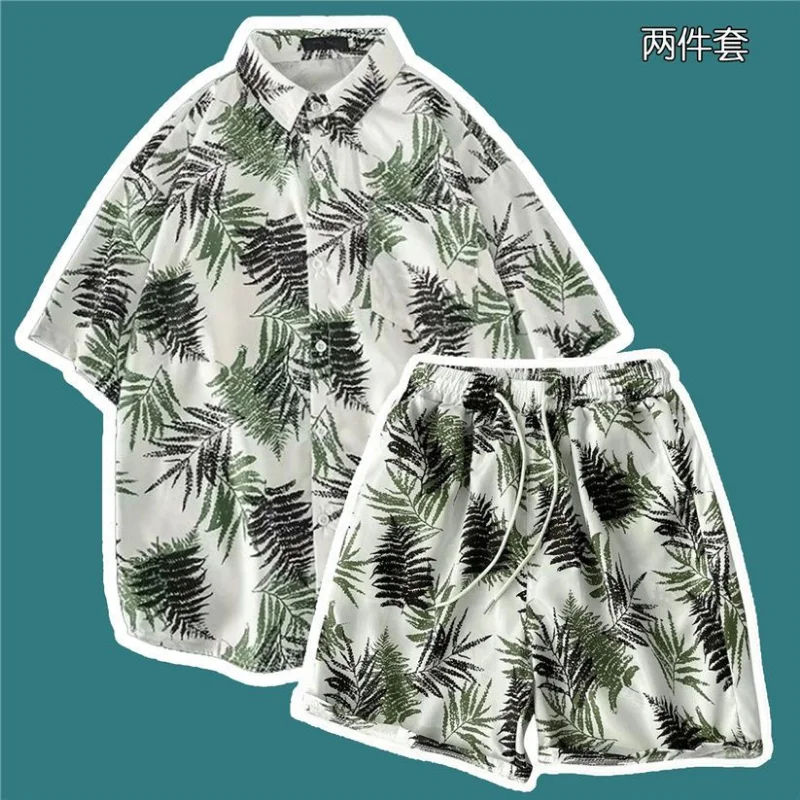 Beach Wear Clothes Men Hawaiian Print Shirt Set 2023 Men 2 Piece Set Quick Dry Hawaiian Shirt and Shorts Casual Hawaiian Suits