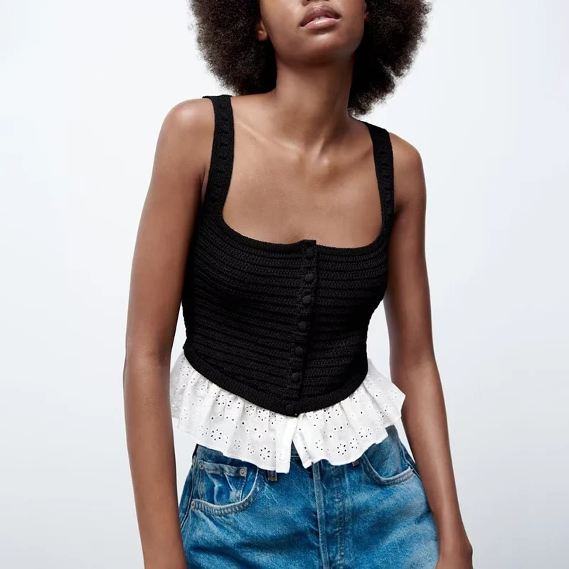 

Женский трикотажный топ без рукавов, универсальный однобортный короткий топ с квадратным вырезом, модель FH2865 на лето, 2022