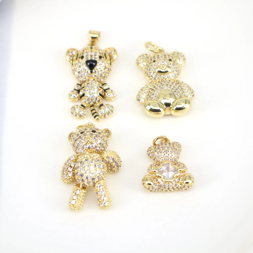 

5 шт., подвеска в виде медведя, блестящая подвеска золотого цвета с фианитами, металлическое медное колье, фурнитура для подвески