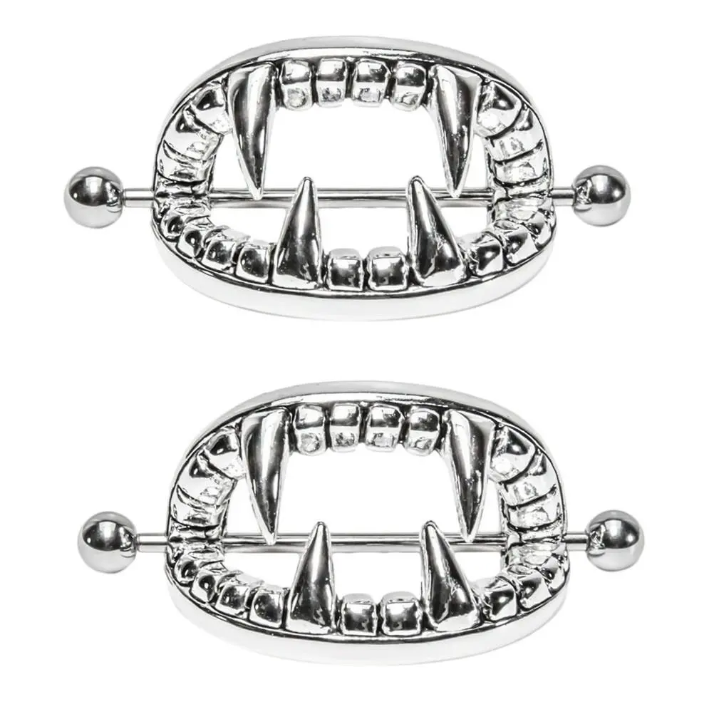 

2pcs Nipple Rings Jewelry for Women Teeth Mouth-shaped Stainless Steel Punk 14 guage Body Piercing Fashion Nipple Jewelry