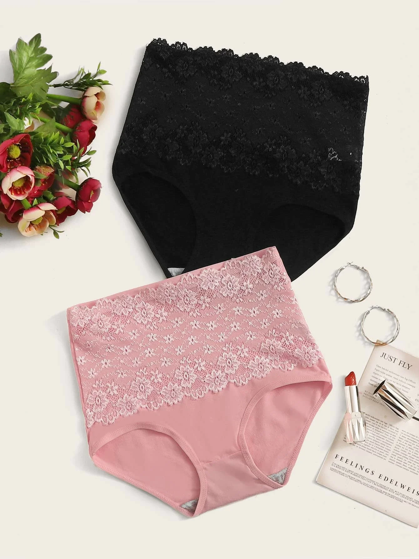 

2pack Floral Lace High Waist Panty Set