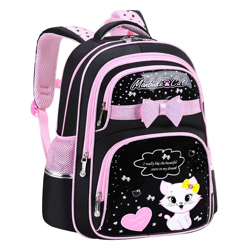 Cute Girls School Bags Fashion Orthopedic Primary Schoolbags Bagpack Cartoon Cat Print Princess Backpacks Kids Bookbags Mochila