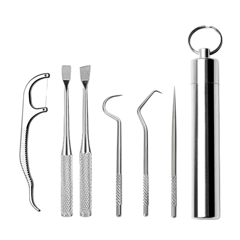 

Портативный набор зубочисток из нержавеющей стали, многоразовый Металлический Набор для чистки зубочисток, для путешествий, пикника, кемпинга