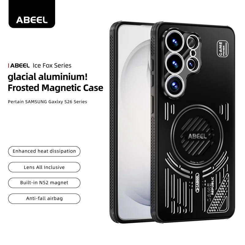 Фото Магнитный чехол ABEEL из алюминиевого сплава с теплоотводом для Samsung S26 S25 Ultra Plus, с вырезами для охлаждения, противоударный, с воздушной подушкой №1