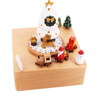 wooden music box santa claus christmas tree train christmas new year retro birthday gift musical boxes home decor