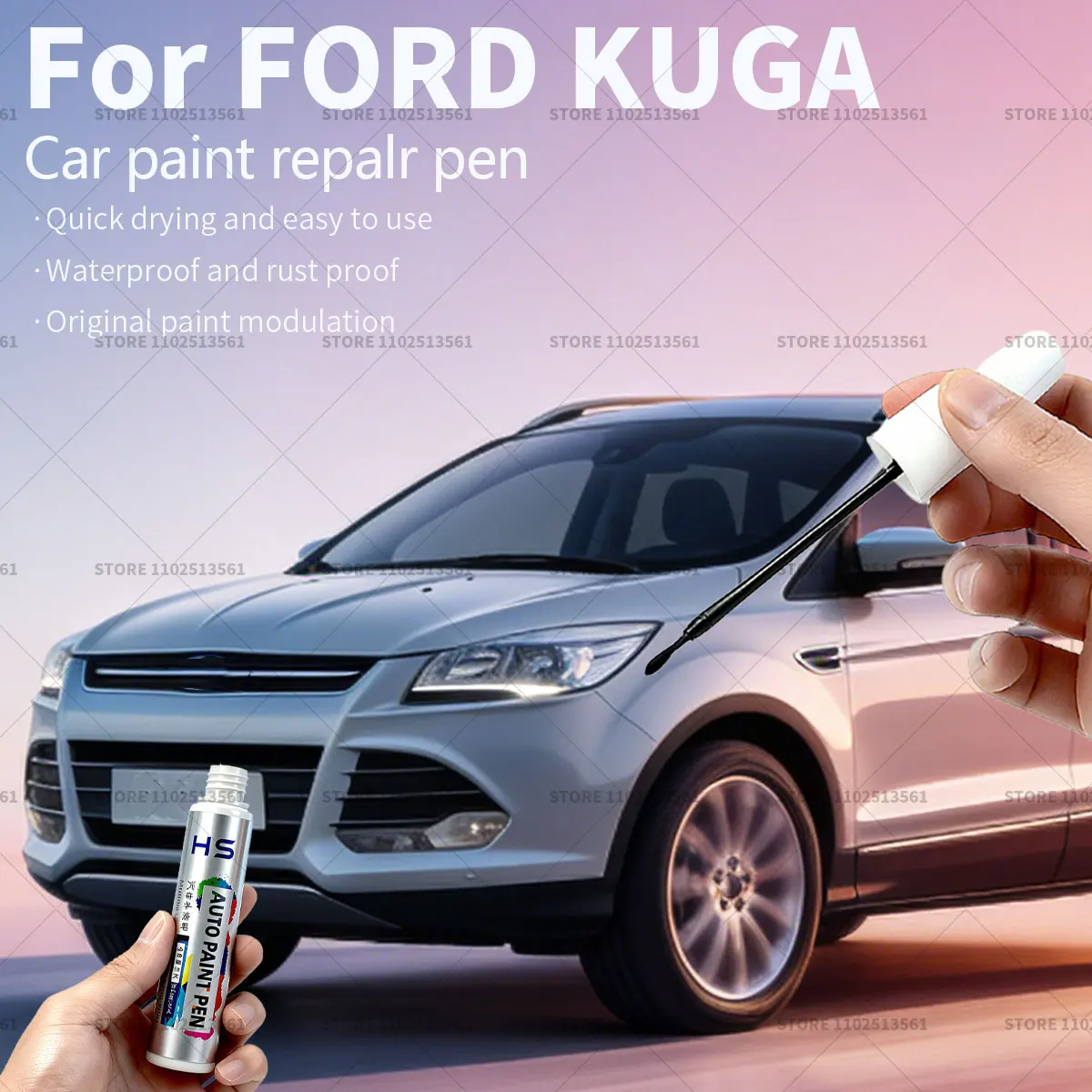 Фото Для FORD KUGA ручка для ремонта автомобильной краски, аксессуары для ремонта царапин, агат, черный, замороженный, белый, люцид, красный, солнечный, серебристый, зеленый, синий №1