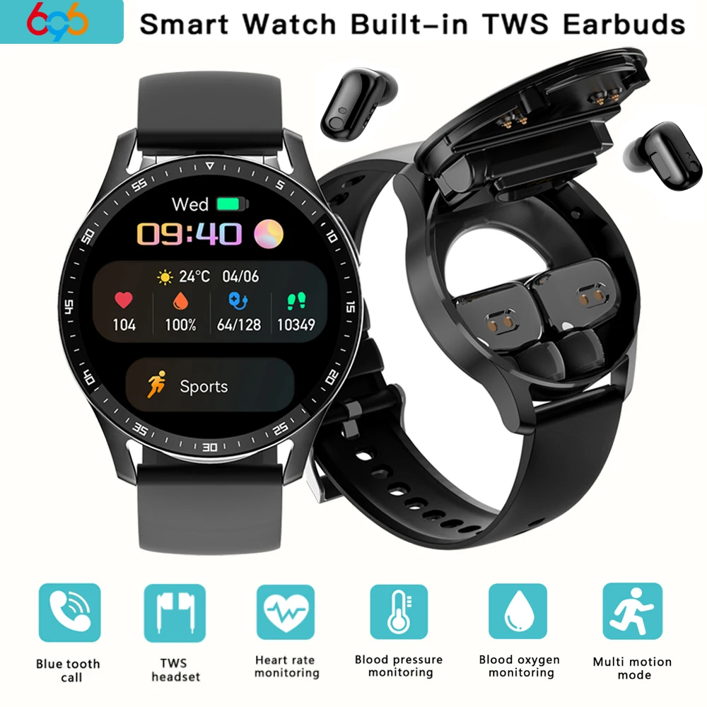 

2022 New Men TWS Wireless Blue Tooth Call Headset Smart Watch Heart Rate Monitoring Sports Wristband Waterproof Women Smartwatch