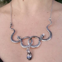 2022 punk medusa double snake necklace crystal pendant unique women gothic neck jewelry statement pouplar necklace wholesale
