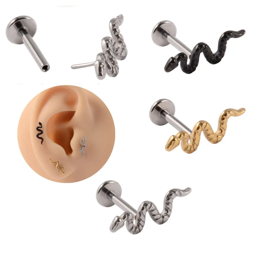 

Miqiao 1 Pcs G23 Titanium Snake Pin Lip Nailear Nai Mini Curved Snake Ear Bone Nail Piercing