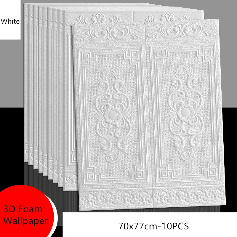 

10Pcs European Style Foam Wallpaper Self-adhesive 3D Wall Sticker Living Room Decor Wall Panels Wall Skirt Waterproof Sticker