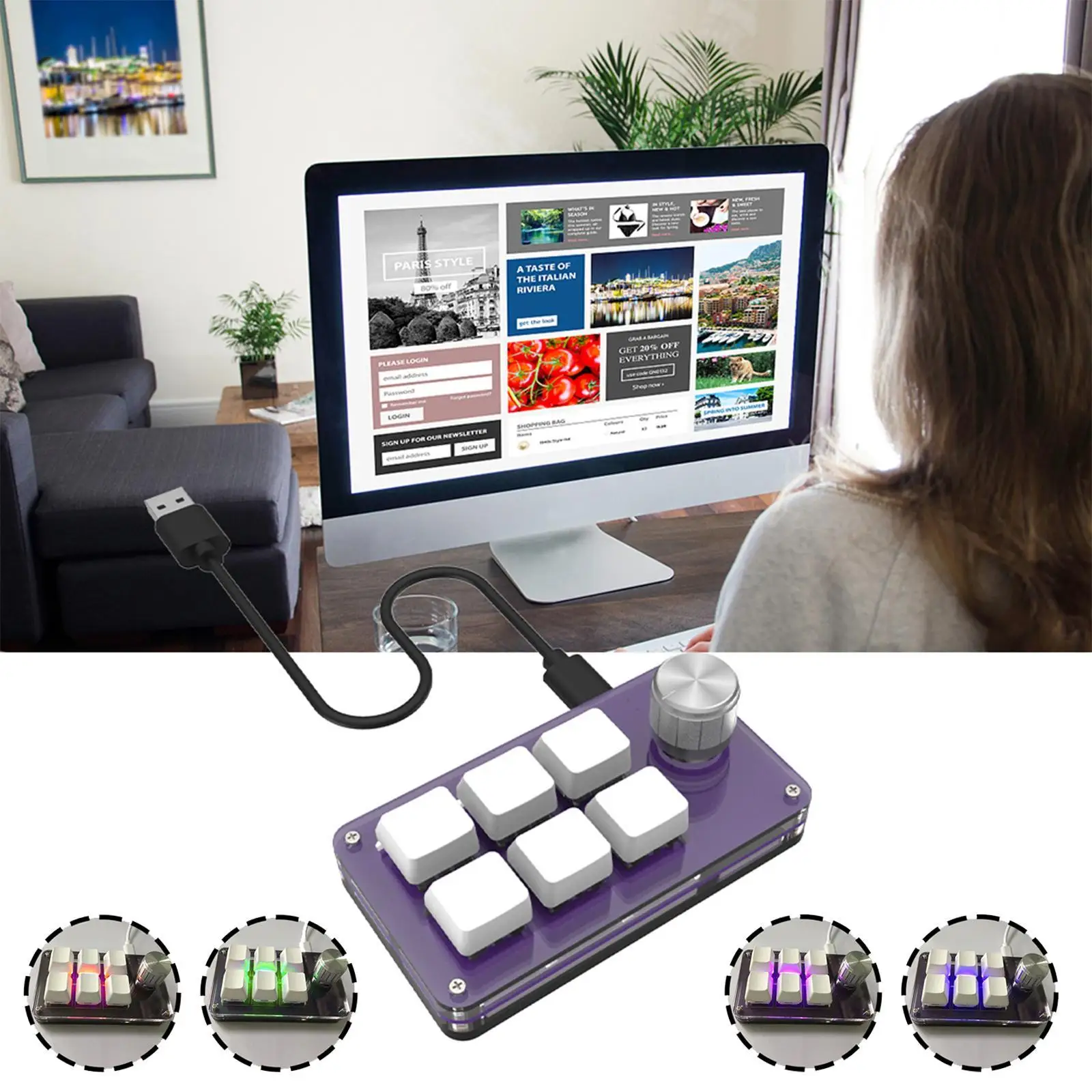 

Механическая клавиатура для макросъемки RGB, миниатюрные игровые программируемые кнопки, Bluetooth-клавиатуры с красным переключателем, 6 клавиш...