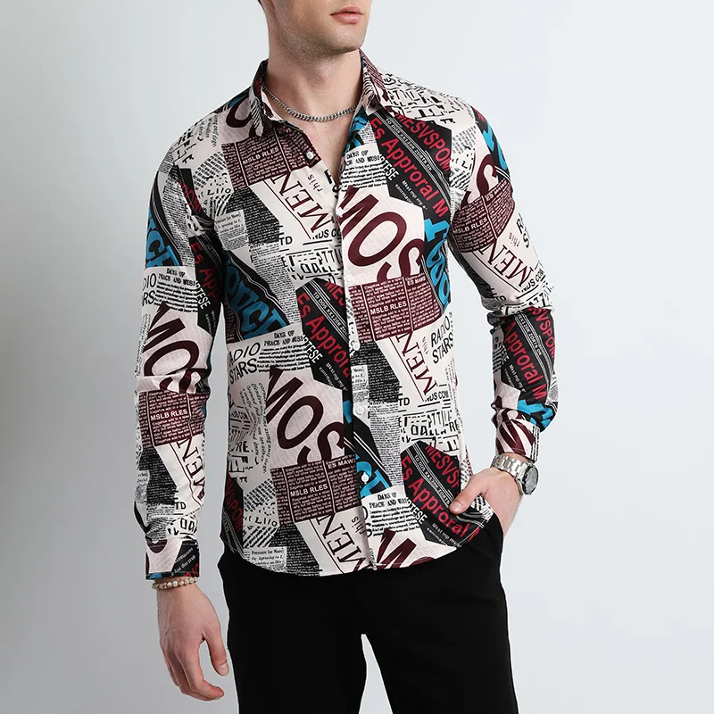 

Large Size 6XL-M Full Sleeve Men Floral Shirts Spring Autumn Trend Printed Buttons Down Slim Fit Male Social Blouse Streetwear