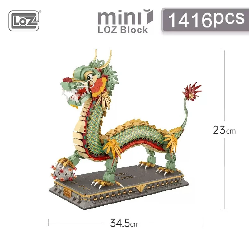 LOZ 1416pcs Chinese Dragon Model Building Blocks Creative Mini Decoration Bricks Animal Puzzle Toys With Base Kids Adults Gifts images - 6