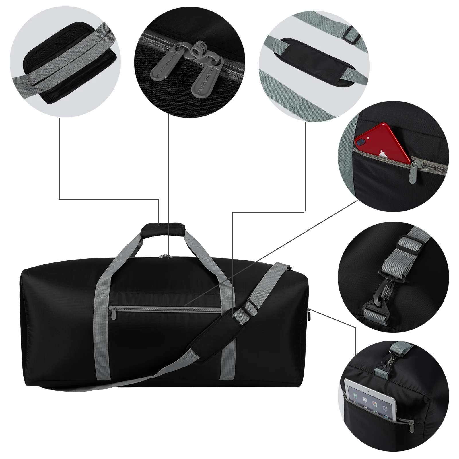 iFARADAY Foldable Duffel Bag 30 inch 75L Large Lightweight Luggage for Men Travel Duffle Bag Tote Carry on Bag Overnight Bags