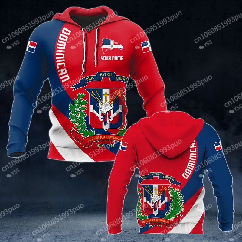 

2023 New Dominican Republic Flag 3D Print Hoodie Customize Your Name Long Sleeve Sweatshirt Jacket Pullover Men's Clothing