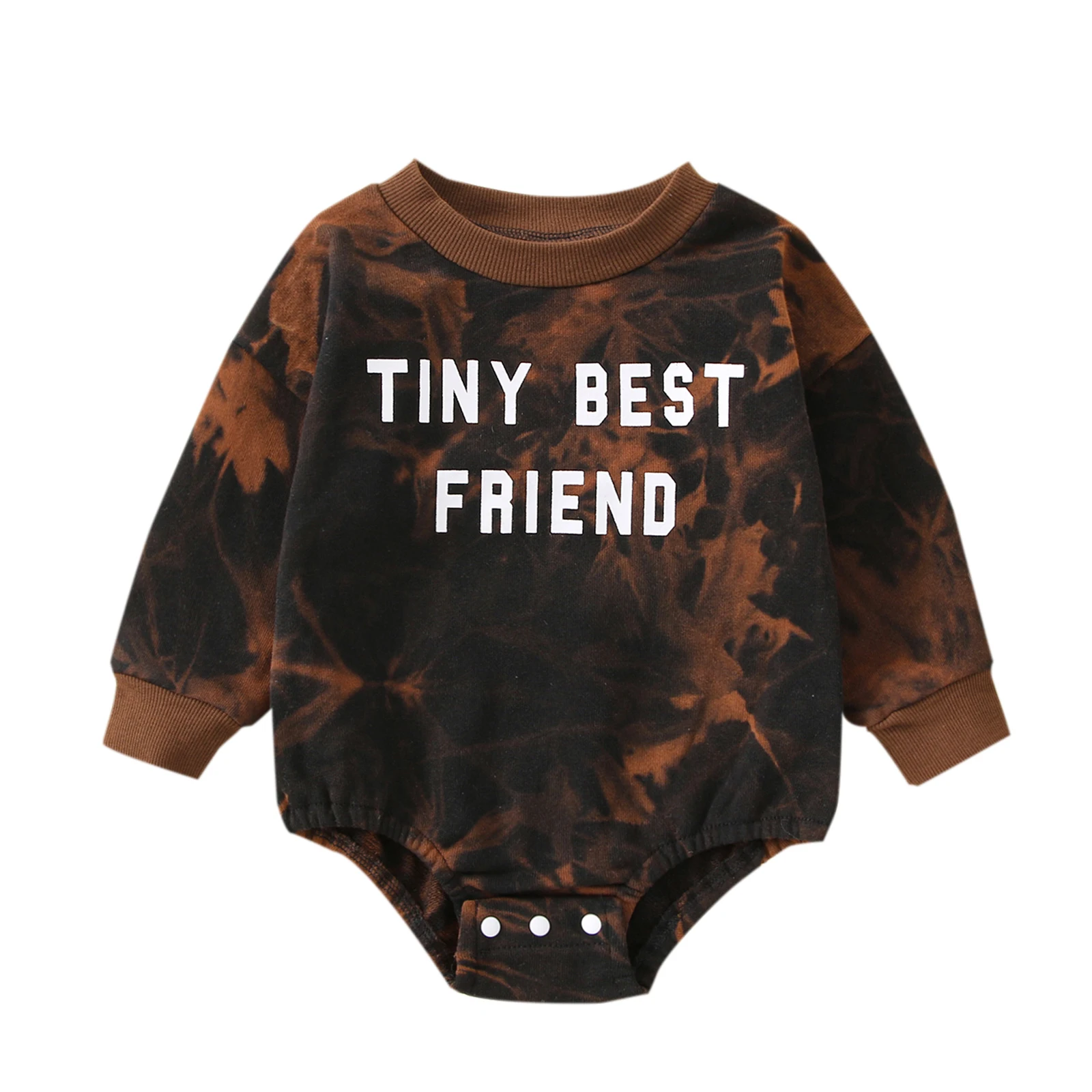 

Infant Baby Casual Jumpsuit, Letter Tie-Dye Print Long Sleeve Crew Neck Snap Triangle Romper Bodysuit Clothes