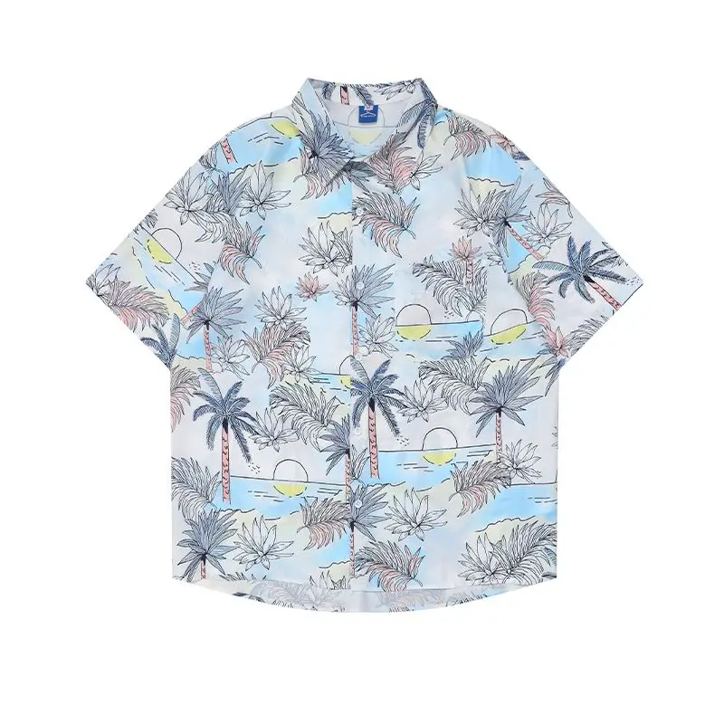 

Sycpman летняя новая рубашка оверсайз с принтом растений H-nted для мужчин, женщин, студентов, универсальная Свободная Повседневная рубашка для пары