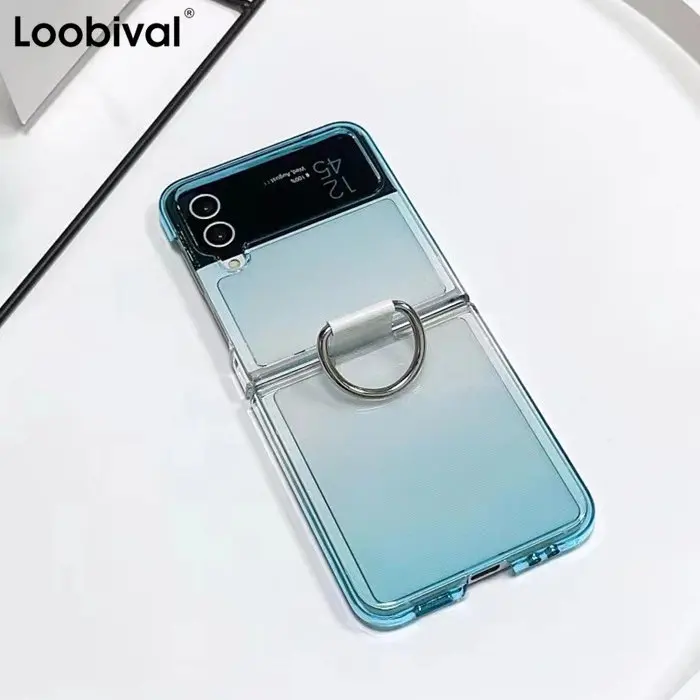 

Gradient Clear Ring Phone Case for Samsung Z Flip3 Z Flip4 Flip 4 3 Lens Protection Bracket Ring 2in1 Cover for Galaxy Z Flip3