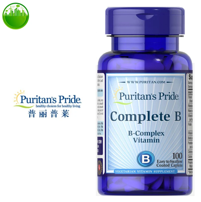 

US Puritan's Pride Complete B B-Complex Vitamin B 100 Easy To Swallow Coated Caplets Vitamin B1 B2 B6 B12 Relieve Fatigue