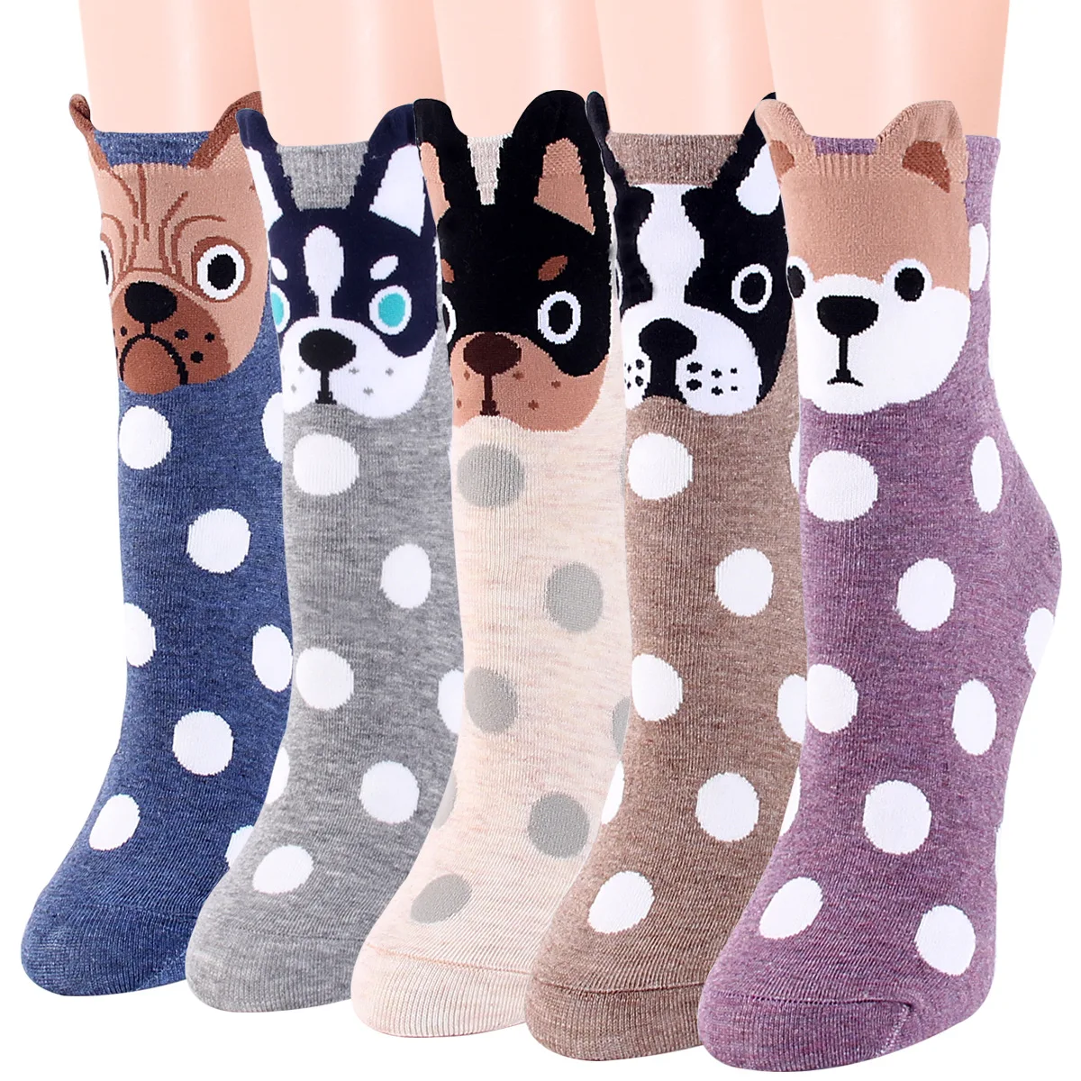 

New Cute Puppy Comfortable Polka Dot Women's Socks Mid-calf Cartoon Socks for Women Long Socks
