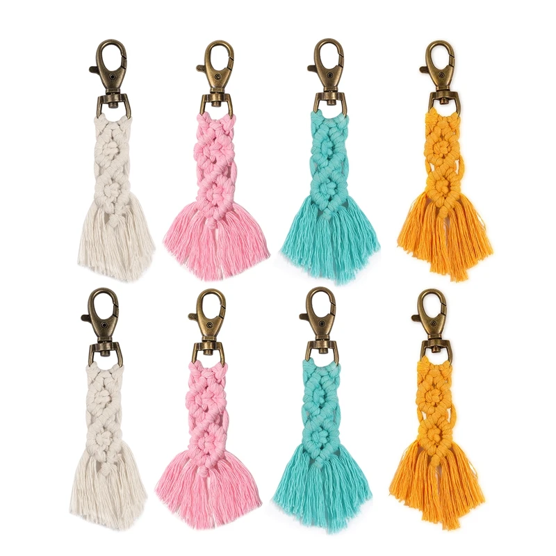 

Mini Macrame Keychains Kits Boho Macrame Keychains with Tassels Handmade for Car Key Purse Phone Wallet Wedding Gift