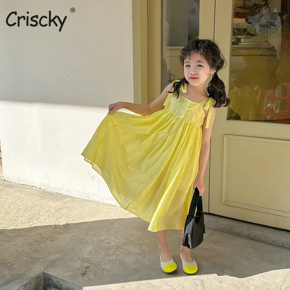 

Детское платье для девочек, весенне-летнее однотонное плиссированное платье на бретелях без рукавов для малышей, детские костюмы, одежда