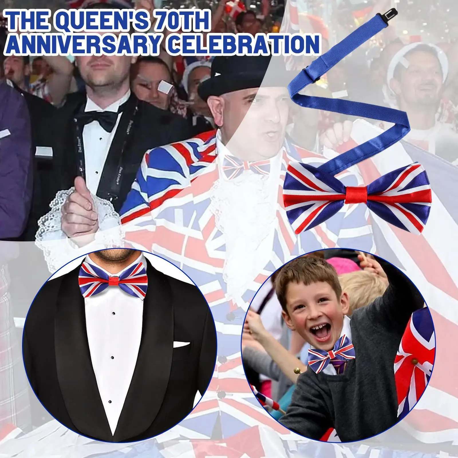 

Jubilee Celebration Bow Tie Adjustable Union Jack Bow Tie Britain Bow Tie The Queen's 70th Anniversary Celebration Party Supply